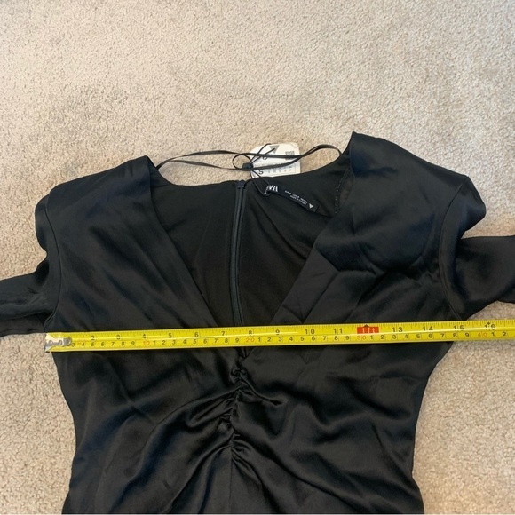 Zara black ruched satin effect long sleeve V-neck bodysuit Sz S NWT - Picture 8 of 9